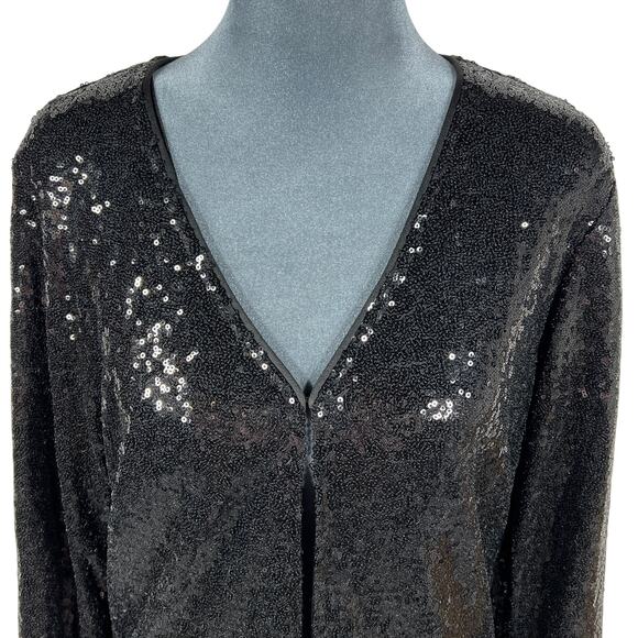 Anna-Kaci Sequin Jacket Cardigan Medium Black Open Front Bling Gala Sparkle NEW! - Picture 5 of 14
